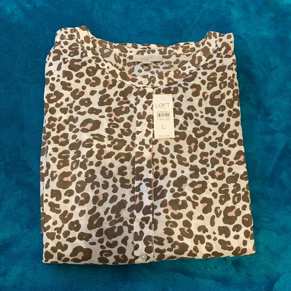 NEW Ann Taylor LOFT Leopard Print Blouse Large - Picture 4 of 5